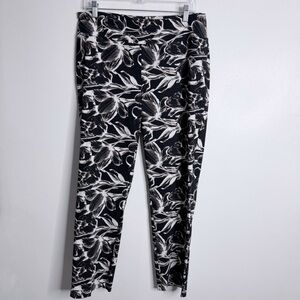 Joseph Ribkoff Women's Black White Floral Pull On Pants 14 Straight Leg Casual